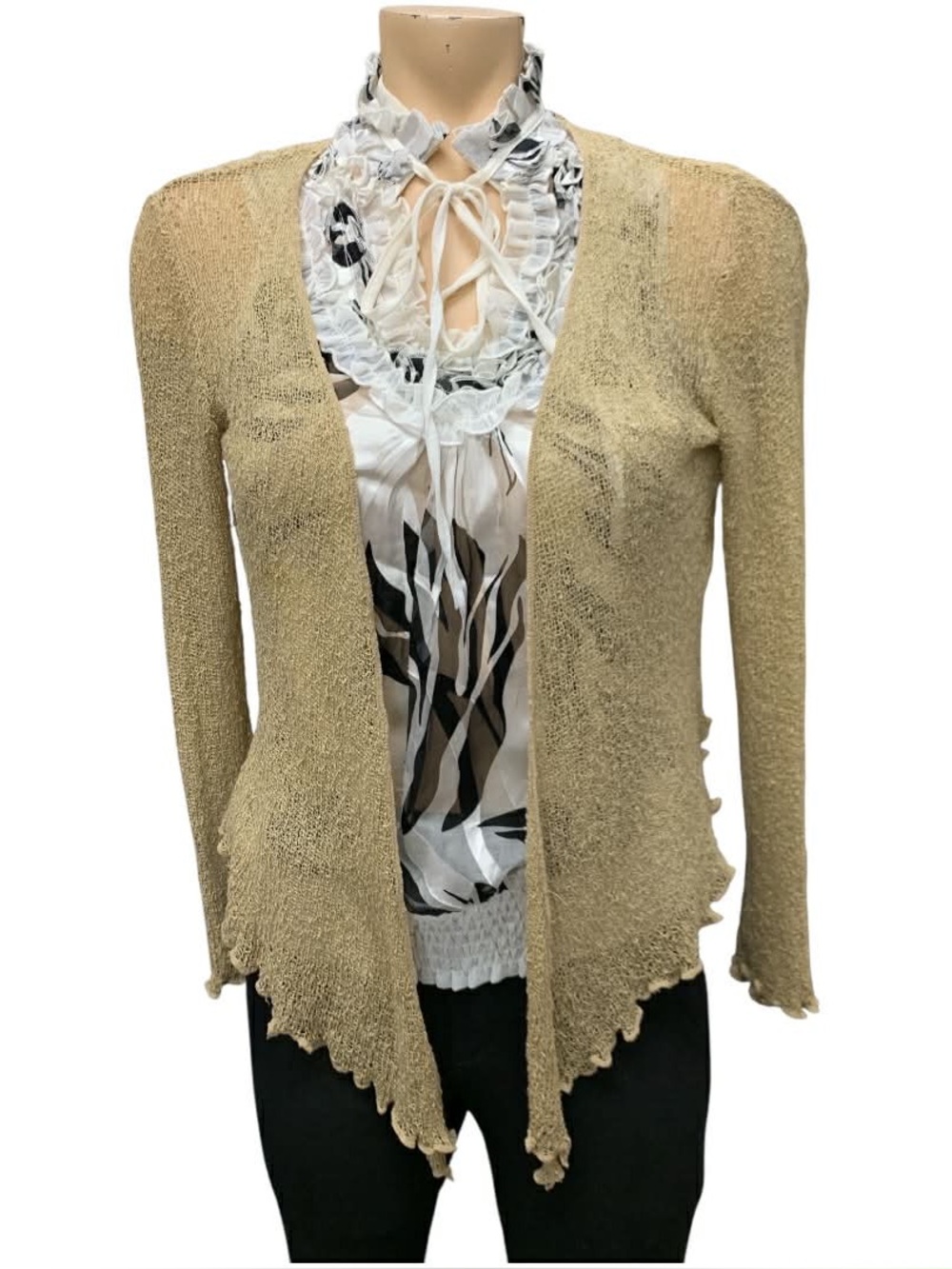 Hilltribe Lightweight Gold Open-Front Women's Cardigan Sweater Size S